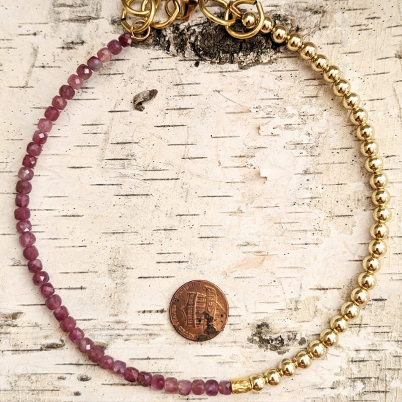 Natural Pink Thulite Beads With Gold Beads In Half And Half Choker/Necklace - Picture 6 of 9